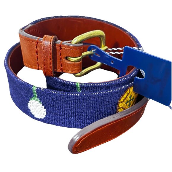 Smathers & Branson Golf Clubs Needlepoint Belt 38 Hand-Stitched Leather NWT - Picture 2 of 16